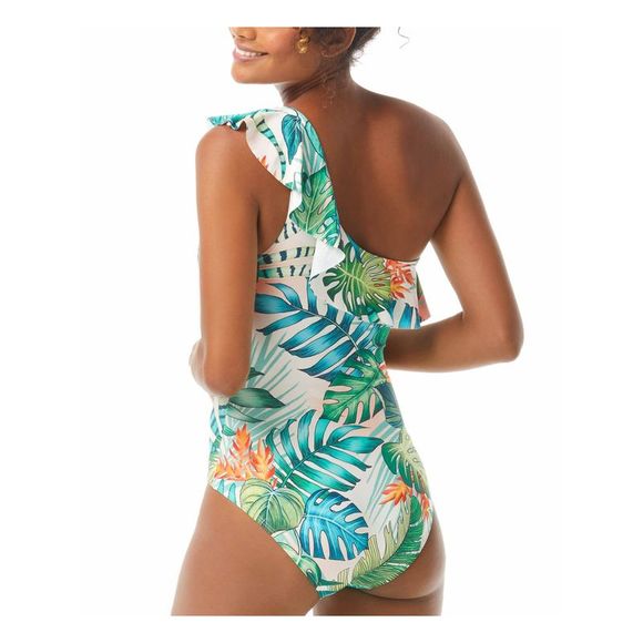 VINCE CAMUTO Women's Green Ruffled One Shoulder One Piece Swimsuit 10 - Picture 2 of 2